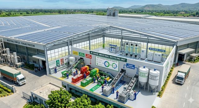 An in-house recycling unit and wastewater filtration system used for sustainable industrial production in Pakistan.