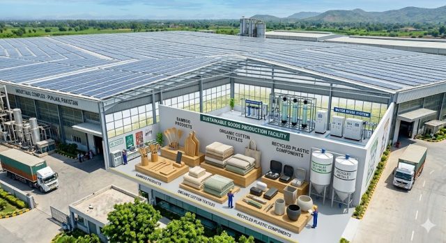 Sustainable industrial products made from bamboo, organic cotton, and recycled plastics in Pakistan.